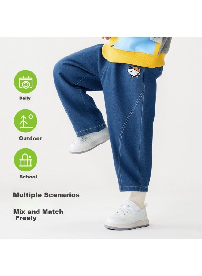 Snoopy Boys' Denim Carrot Pants Children's Baseball Light Blue Jeans 110 - Image 2