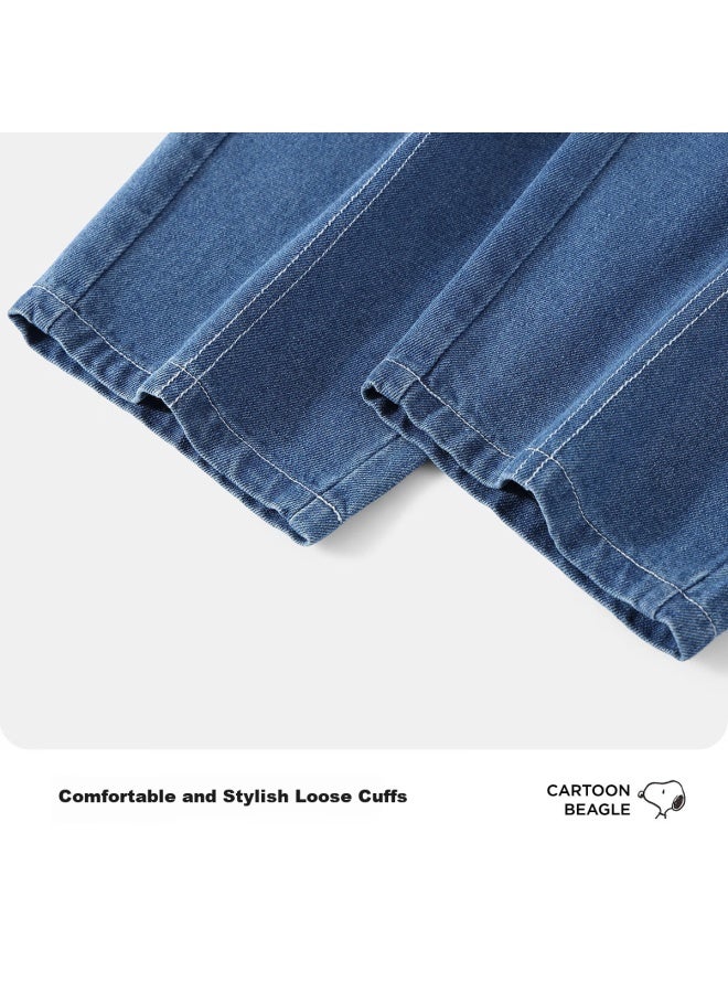 Snoopy Boys' Denim Carrot Pants Children's Baseball Light Blue Jeans 110 - Image 5