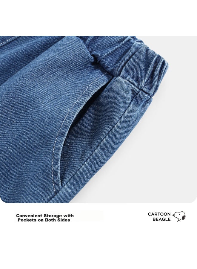 Snoopy Boys' Denim Carrot Pants Children's Baseball Light Blue Jeans 110 - Image 4