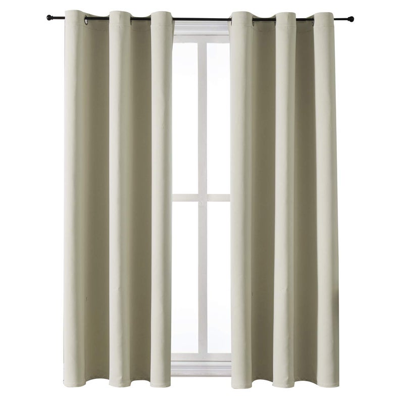 ChrisDowa Grommet Room Darkening Curtains for Bedroom and Living Room - 2 Panels Set Thermal Insulated Blackout Curtains (Beige, 42W x 63L) - Image 1