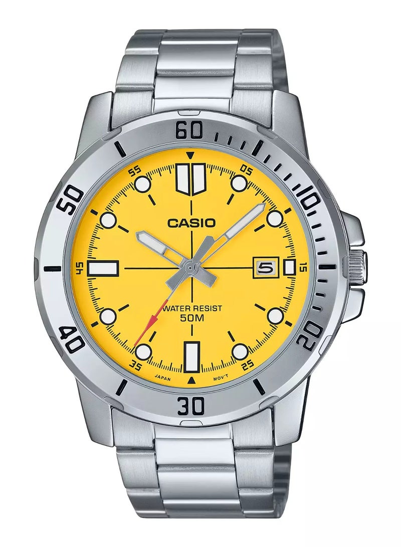 Casio MTP-VD01D-9EV Quartz Yellow Dial Stainless Steel Men's Watch - Image 1