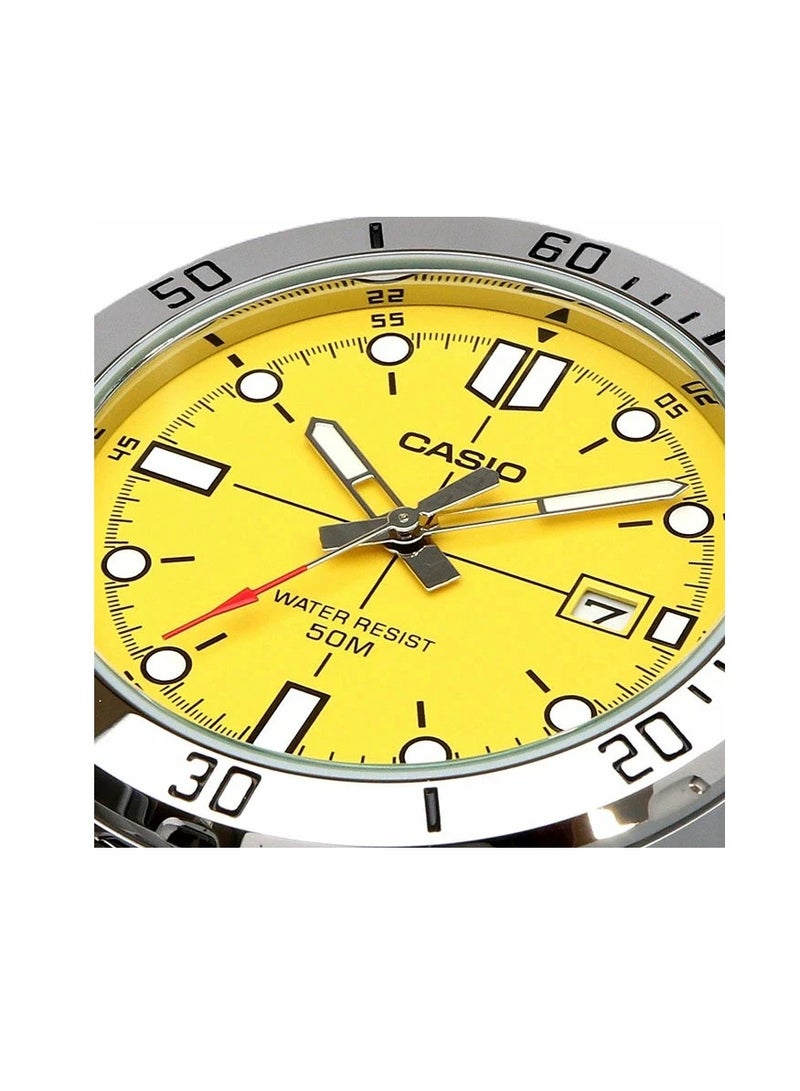 Casio MTP-VD01D-9EV Quartz Yellow Dial Stainless Steel Men's Watch - Image 2