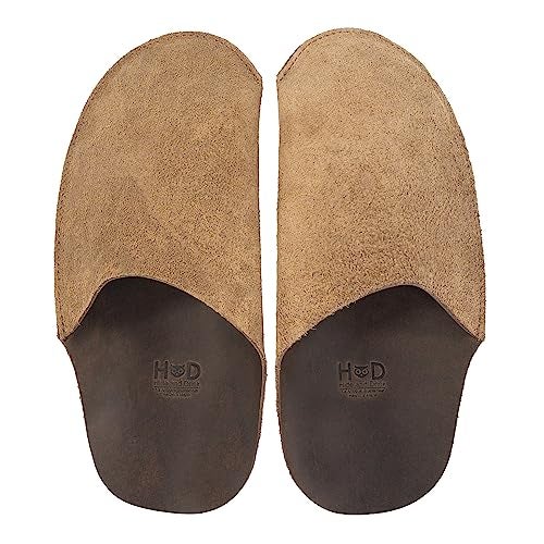 Hide & Drink Hide Drink House Slippers for Men Full Grain Leather Handmade Bourbon Brown US Footwear Size System Adult Men Alpha Medium Large - Image 1