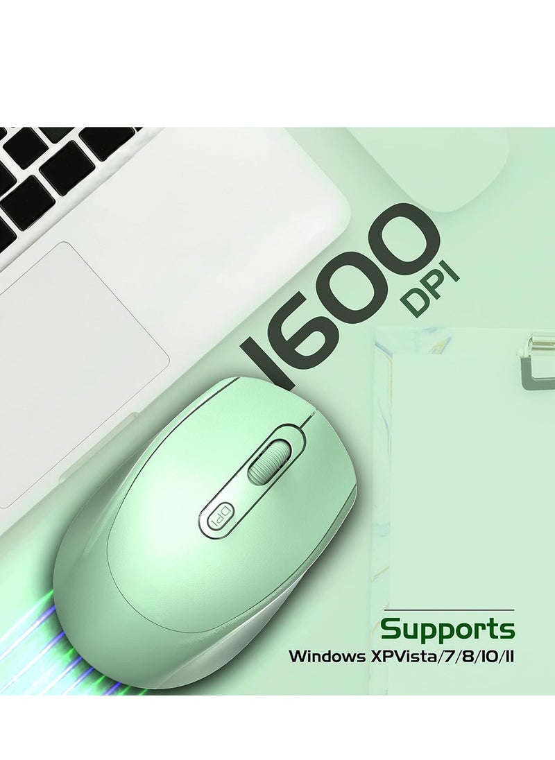 Wireless Desk Mouse, G-1400, 1600 DPI Wired/Wireless Functional Mouse with 3 Modes Connectivity, Bluetooth and 2.4G Wireless, 4 Macro Buttons, Long Lasting Rechargeable Battery Capacity and for PC/Mac/Laptop Used in Home and office, Green
