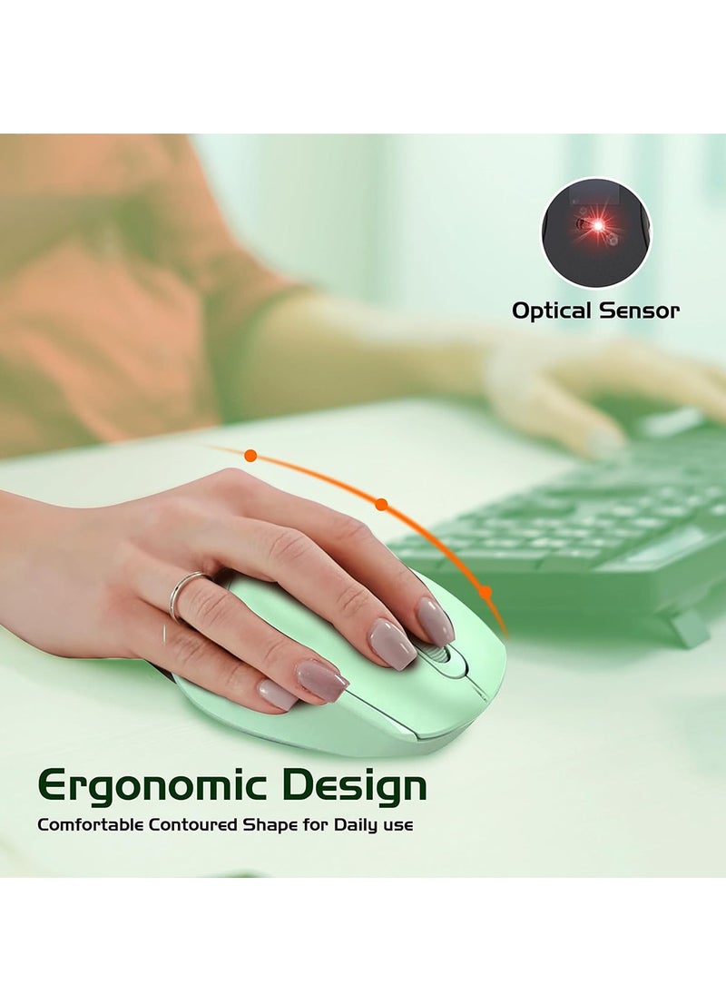 Wireless Desk Mouse, G-1400, 1600 DPI Wired/Wireless Functional Mouse with 3 Modes Connectivity, Bluetooth and 2.4G Wireless, 4 Macro Buttons, Long Lasting Rechargeable Battery Capacity and for PC/Mac/Laptop Used in Home and office, Green