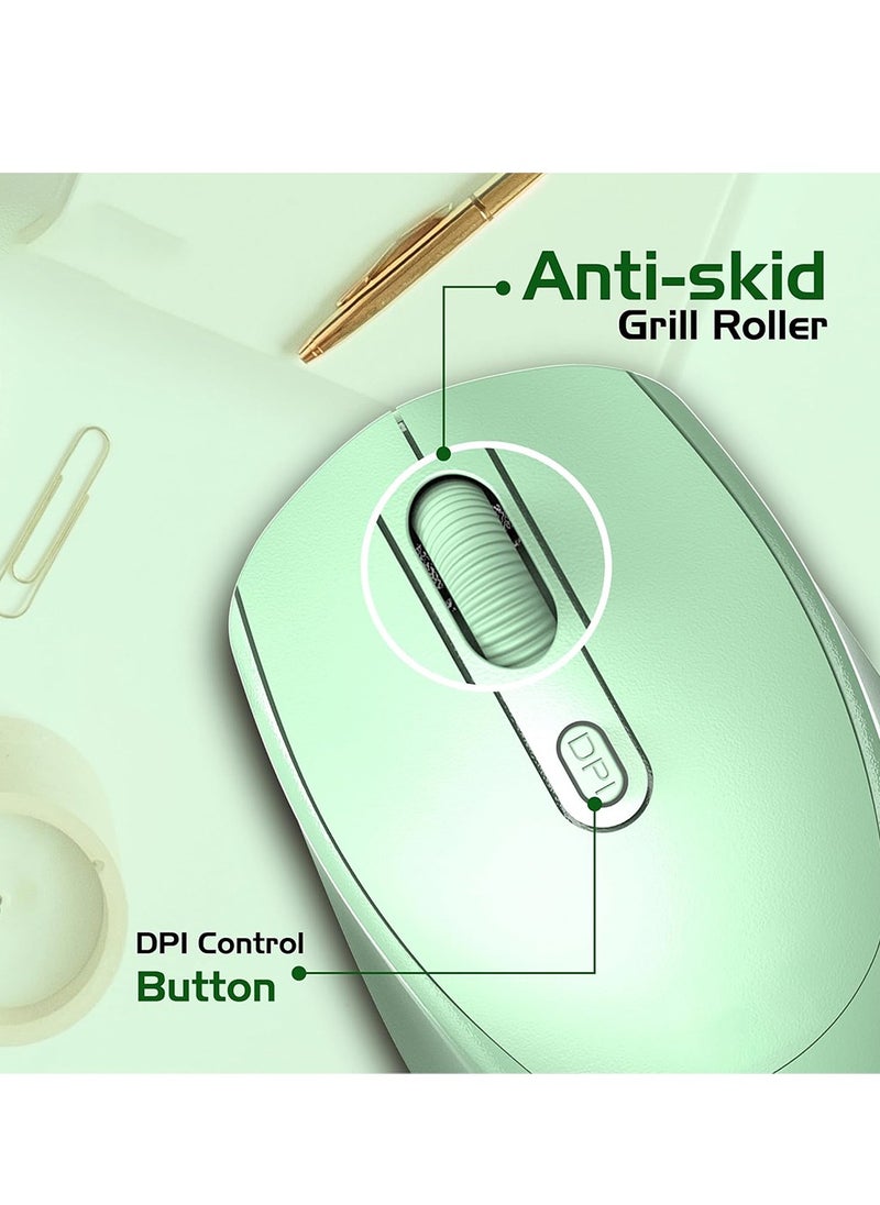 Wireless Desk Mouse, G-1400, 1600 DPI Wired/Wireless Functional Mouse with 3 Modes Connectivity, Bluetooth and 2.4G Wireless, 4 Macro Buttons, Long Lasting Rechargeable Battery Capacity and for PC/Mac/Laptop Used in Home and office, Green