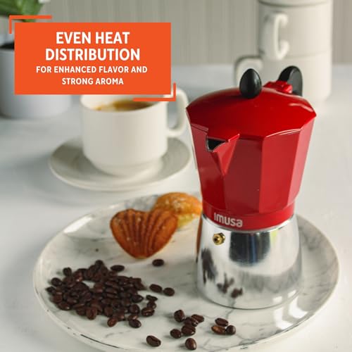 IMUSA USA Red Aluminum Stovetop 6-cup Classic Italian and Cuban Espresso Maker (B120-43T), Silver/Red - Image 5
