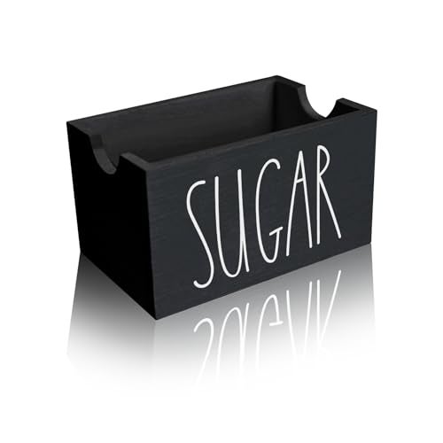 CHONIC Sugar Packet Holder for Coffee Bar, Farmhouse Sugar Packets Caddy, Wood Sugar Packet Container, Sugar Packets Dispenser, Sugar Packet Organizer for Home Restaurant (Black) - Image 1
