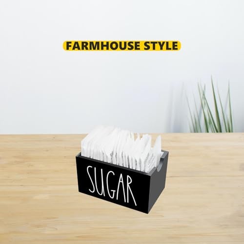 CHONIC Sugar Packet Holder for Coffee Bar, Farmhouse Sugar Packets Caddy, Wood Sugar Packet Container, Sugar Packets Dispenser, Sugar Packet Organizer for Home Restaurant (Black) - Image 2