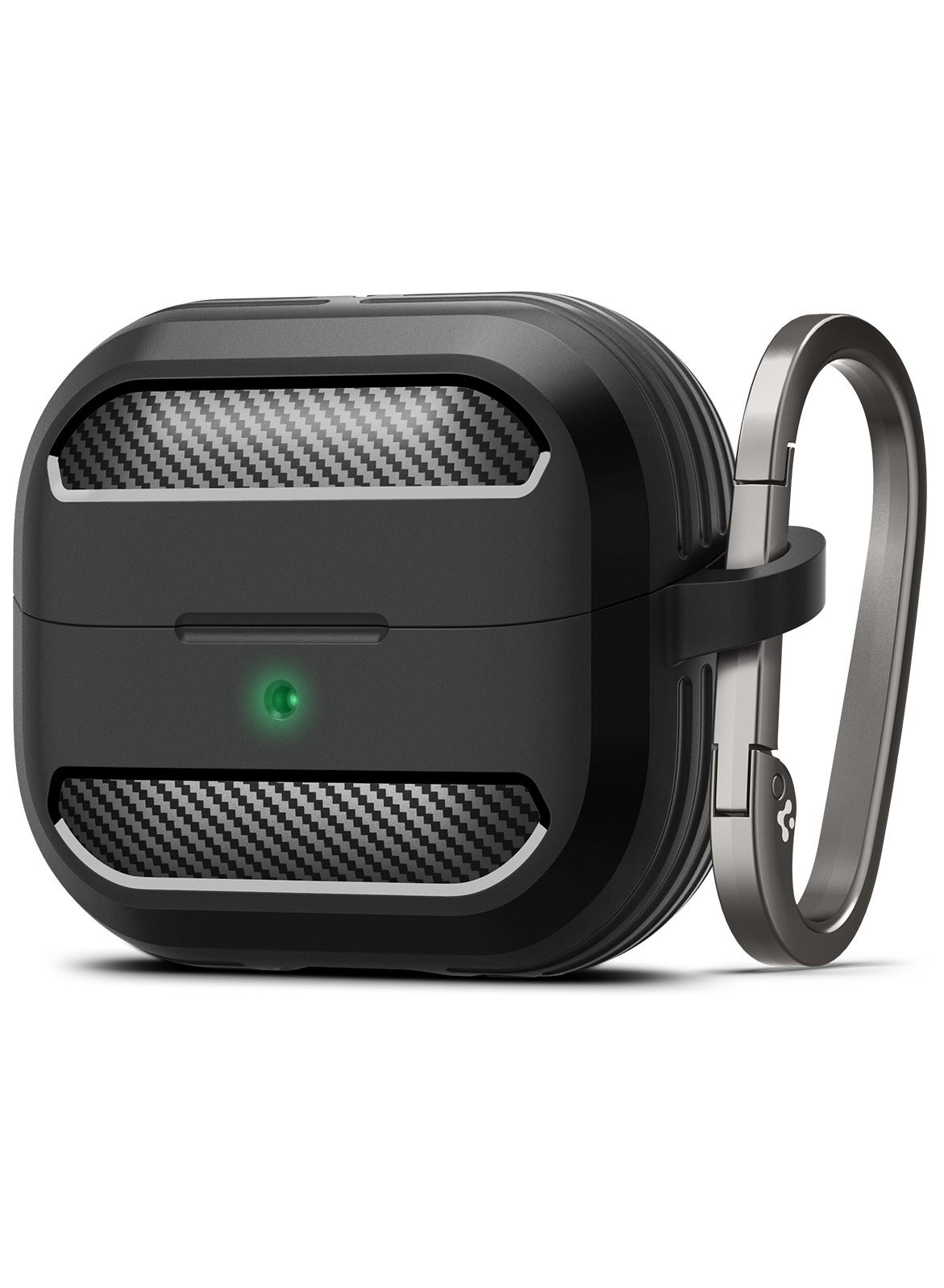 Spigen Rugged Armor Samsung Galaxy Buds 3 Pro Case and Buds3 Case Cover Shockproof Protective with Carabiner and Carbon Fiber Accents (2024) - Matte Black