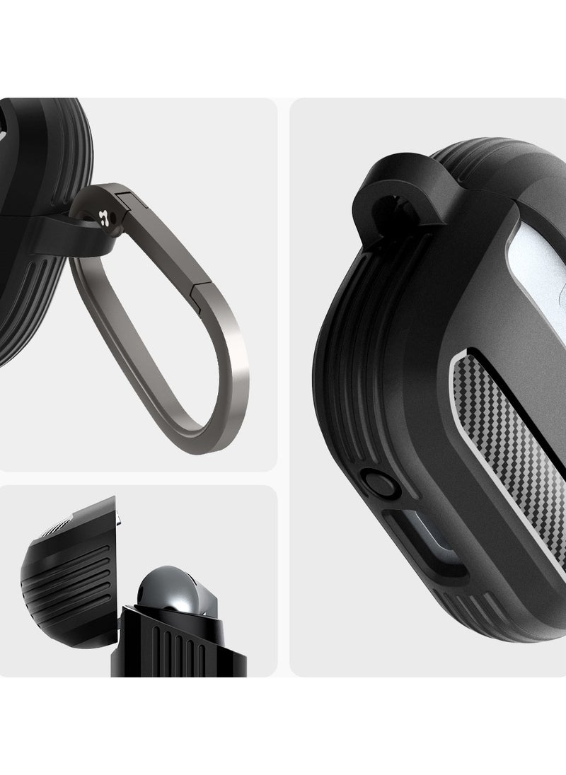 Spigen - Rugged Armor Samsung Galaxy Buds 3 Pro Case and Buds3 Case Cover Shockproof Protective with Carabiner and Carbon Fiber Accents (2024) - Matte Black - Image 1