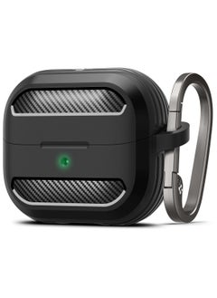 Spigen Rugged Armor Samsung Galaxy Buds 3 Pro Case and Buds3 Case Cover Shockproof Protective with Carabiner and Carbon Fiber Accents (2024) - Matte Black  - Image 1