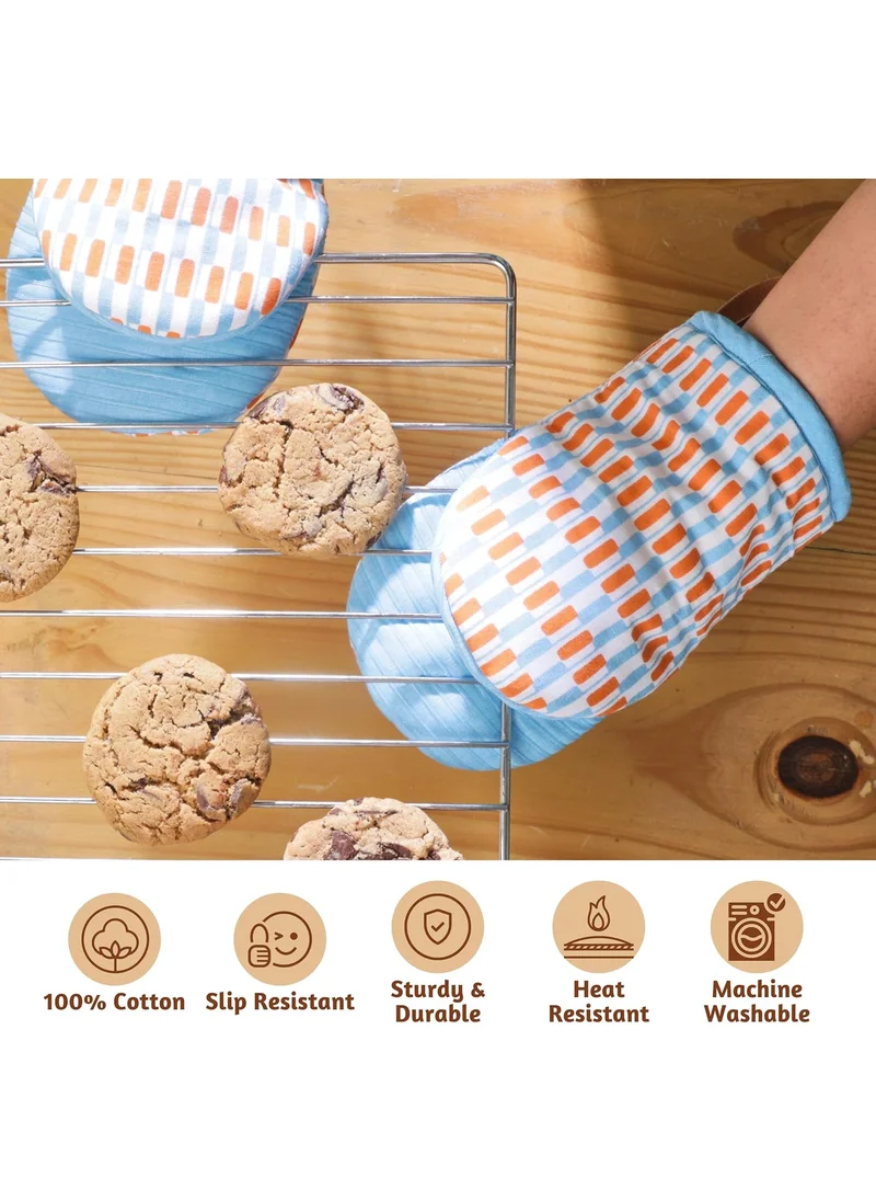 Folkulture Folkulture Mini Oven Mitts Heat Resistant & Non Slip, 5.75"x9", Set of 2 Short Oven Mitts with Hanging Loop, 100% Cotton Oven Gloves or Kitchen Mittens, Small Oven Mitt Set, Oven Mit