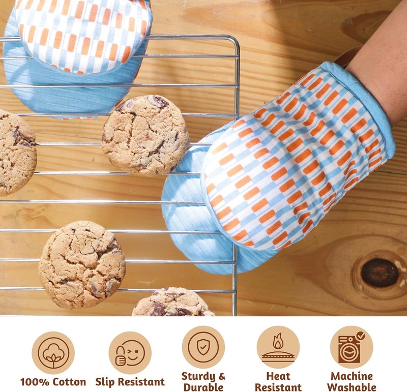 Folkulture Folkulture Mini Oven Mitts Heat Resistant & Non Slip, 5.75"x9", Set of 2 Short Oven Mitts with Hanging Loop, 100% Cotton Oven Gloves or Kitchen Mittens, Small Oven Mitt Set, Oven Mit  - Image 2