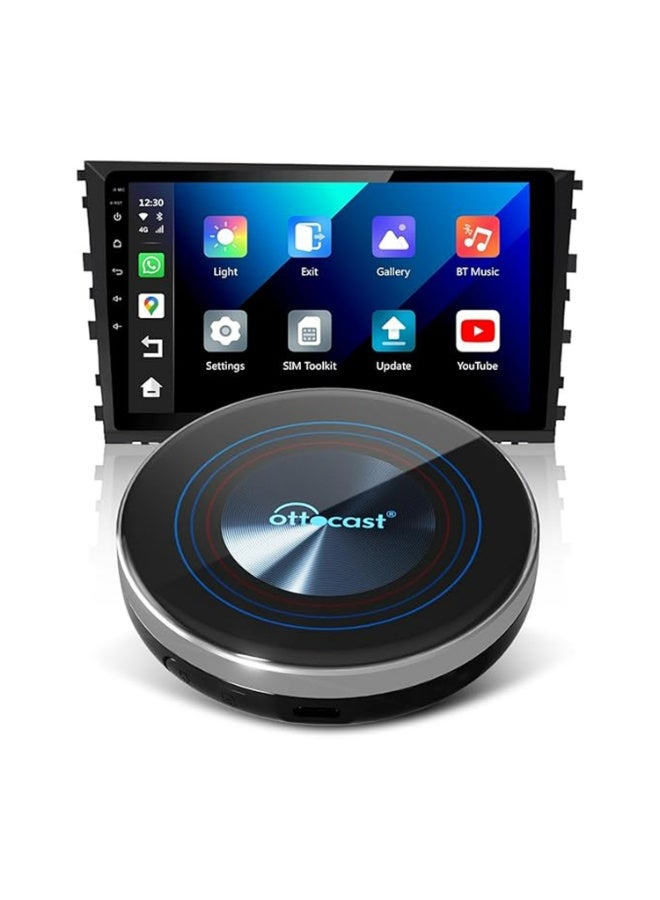 أوتوكاست جهاز i3 AI Box بنظام Android 13، محول فيديو CarPlay لاسلكي للسيارات المزودة بـ CarPlay اللاسلكي الأصلي، معالج ثماني النواة، سعة تخزين 128 جيجابايت، دعم شريحة Nano SIM 4G، توسعة MicroSD حتى 256 جيجابايت، GPS، WiFi ثنائي النطاق، Bluetooth 5.0، متجر Google Play، YouTube، Netflix، Disney+، TikTok، وتشغيل بالتوصيل المباشر - Image 1
