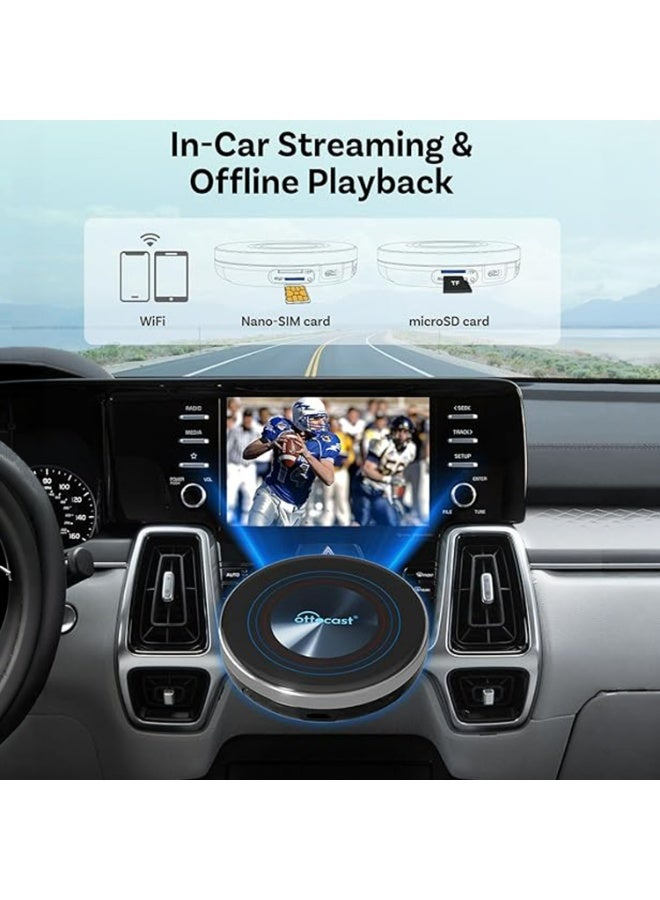أوتوكاست جهاز i3 AI Box بنظام Android 13، محول فيديو CarPlay لاسلكي للسيارات المزودة بـ CarPlay اللاسلكي الأصلي، معالج ثماني النواة، سعة تخزين 128 جيجابايت، دعم شريحة Nano SIM 4G، توسعة MicroSD حتى 256 جيجابايت، GPS، WiFi ثنائي النطاق، Bluetooth 5.0، متجر Google Play، YouTube، Netflix، Disney+، TikTok، وتشغيل بالتوصيل المباشر - Image 4