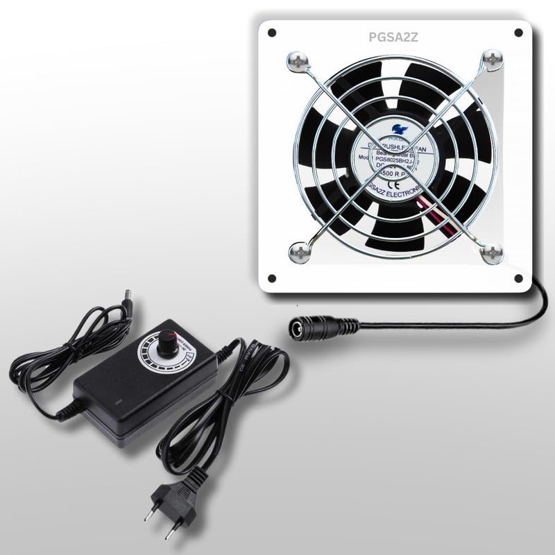 PGSA2Z White 80mm AC Plug Fan (120V/110V/220V) with Adjustable Speed Controller for PC, Doorway, Receiver, Xbox, DVR, Router, Home Theater, AV Cabinets - Enhanced Cooling Solution (White) - Image 1