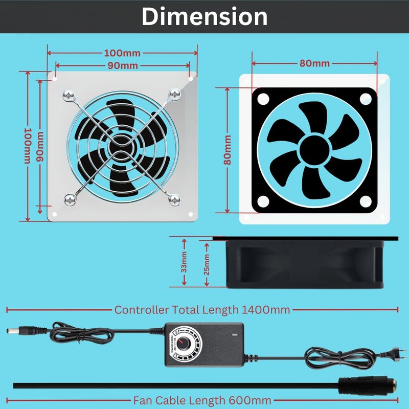 PGSA2Z White 80mm AC Plug Fan (120V/110V/220V) with Adjustable Speed Controller for PC, Doorway, Receiver, Xbox, DVR, Router, Home Theater, AV Cabinets - Enhanced Cooling Solution (White) - Image 5
