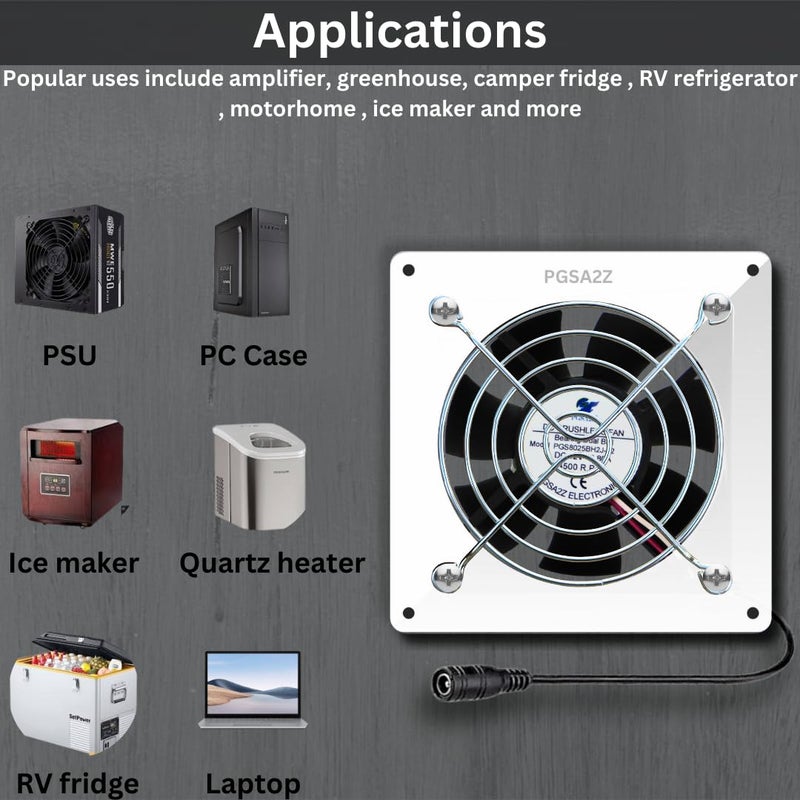 PGSA2Z White 80mm AC Plug Fan (120V/110V/220V) with Adjustable Speed Controller for PC, Doorway, Receiver, Xbox, DVR, Router, Home Theater, AV Cabinets - Enhanced Cooling Solution (White) - Image 4
