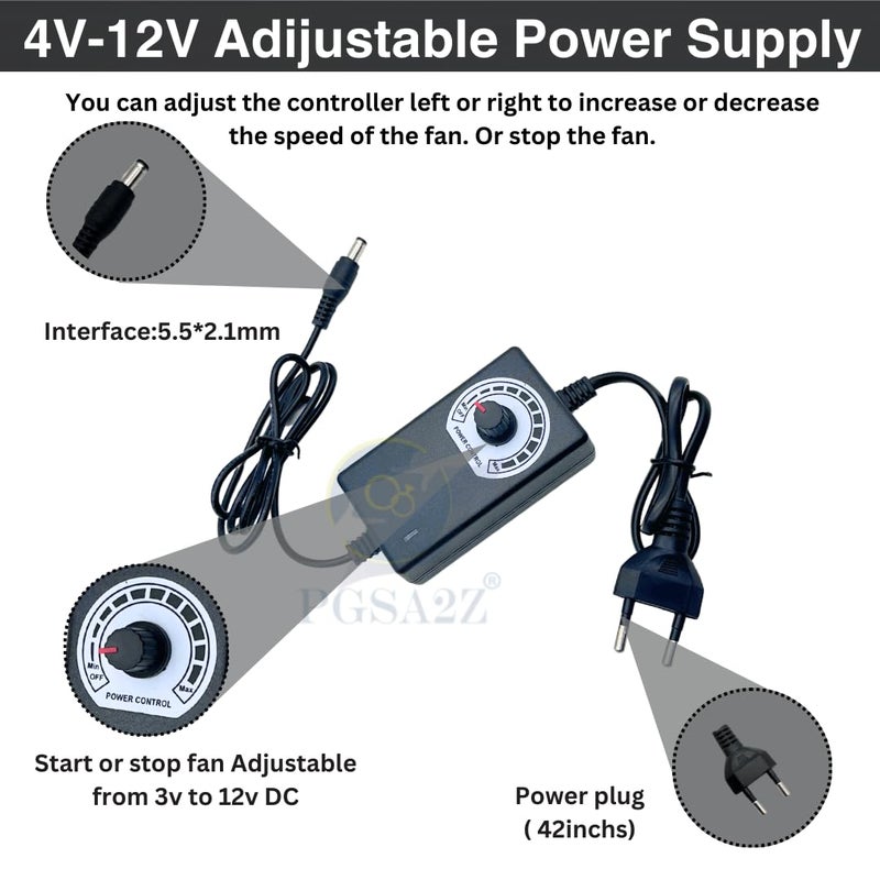 PGSA2Z White 80mm AC Plug Fan (120V/110V/220V) with Adjustable Speed Controller for PC, Doorway, Receiver, Xbox, DVR, Router, Home Theater, AV Cabinets - Enhanced Cooling Solution (White) - Image 3