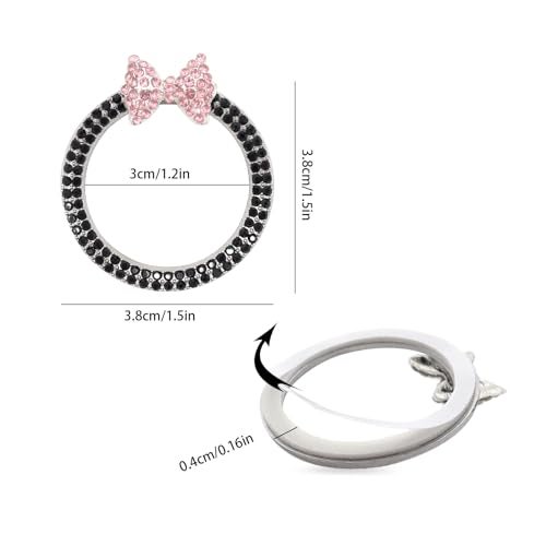 ORIESSE Bow Car Accessories,Pink Bow Tie Push Start Button Rhinestone Ring,Black Engine Start Stop Button Ring Car Decor,Bling Girly Ignition Charm - Image 3