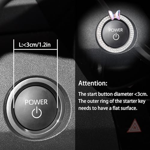 ORIESSE Bow Car Accessories,Pink Bow Tie Push Start Button Rhinestone Ring,Black Engine Start Stop Button Ring Car Decor,Bling Girly Ignition Charm - Image 4