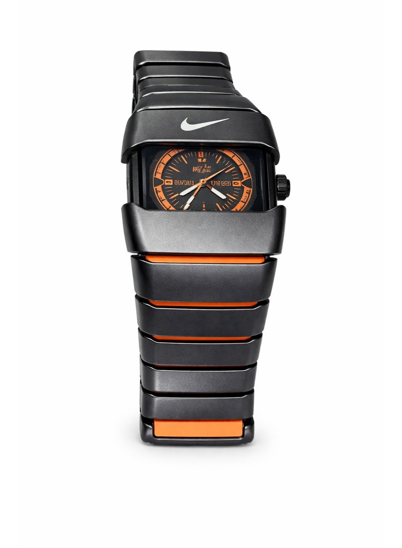 Nike Stainless Steel Analog Watch Black with Orange Dial Men's Wrist Watch