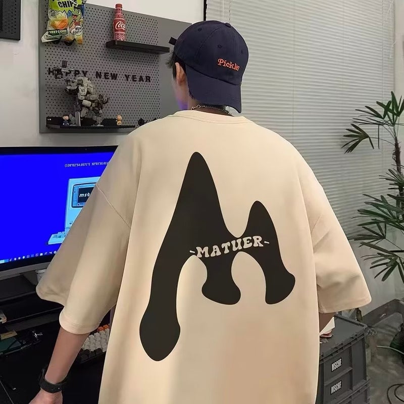 Short-sleeved Men's T-shirt Fashionable Brand Summer Design Sense Niche Trendy ins Shoulder Pure Cotton Loose Top T-shirt - Image 1