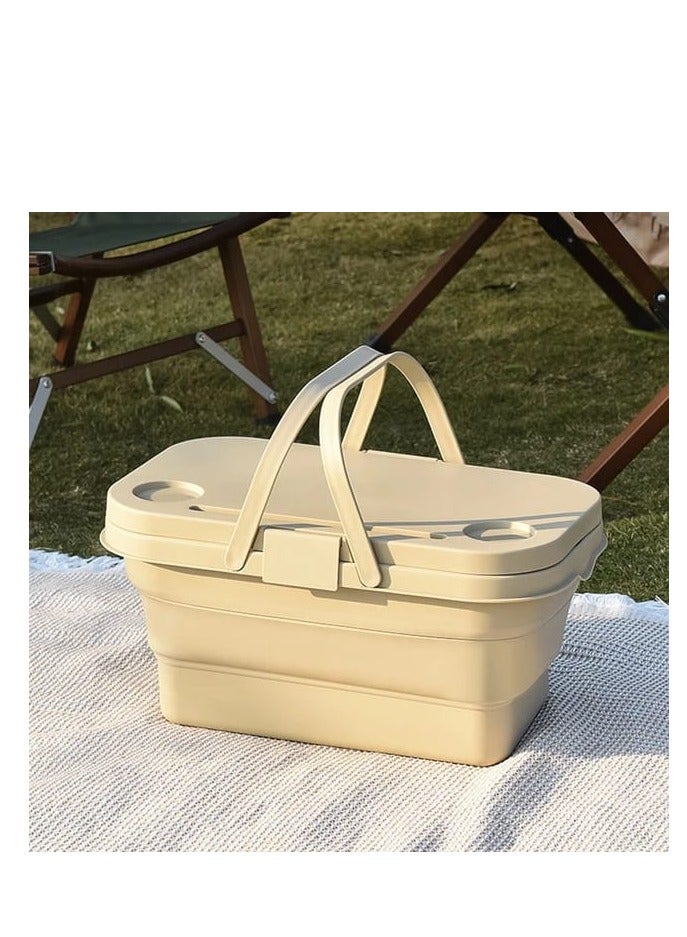 Generic Foldable Collapsible Picnic Basket Multi-functional Water-proof Storage with Lid Basket for Camping Outdoor  - Image 1