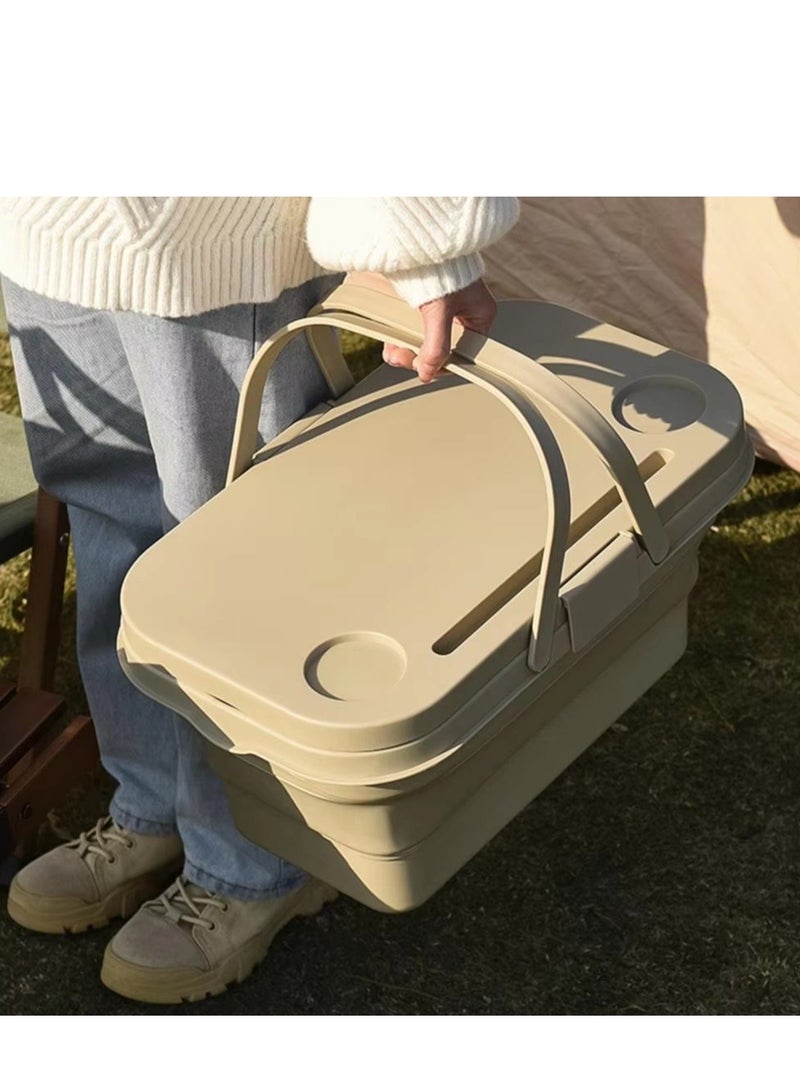 Generic Foldable Collapsible Picnic Basket Multi-functional Water-proof Storage with Lid Basket for Camping Outdoor  - Image 3