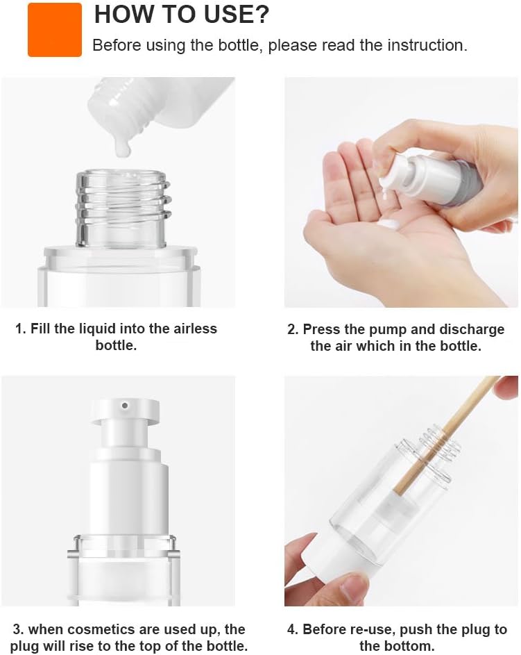 longway 1 Oz 30ml Clear Airless Cosmetic Cream Pump Bottle Travel Size Dispenser Refillable Containers/Foundation for Shampoo (Pack of 6) Global easy assemble picks - Image 5