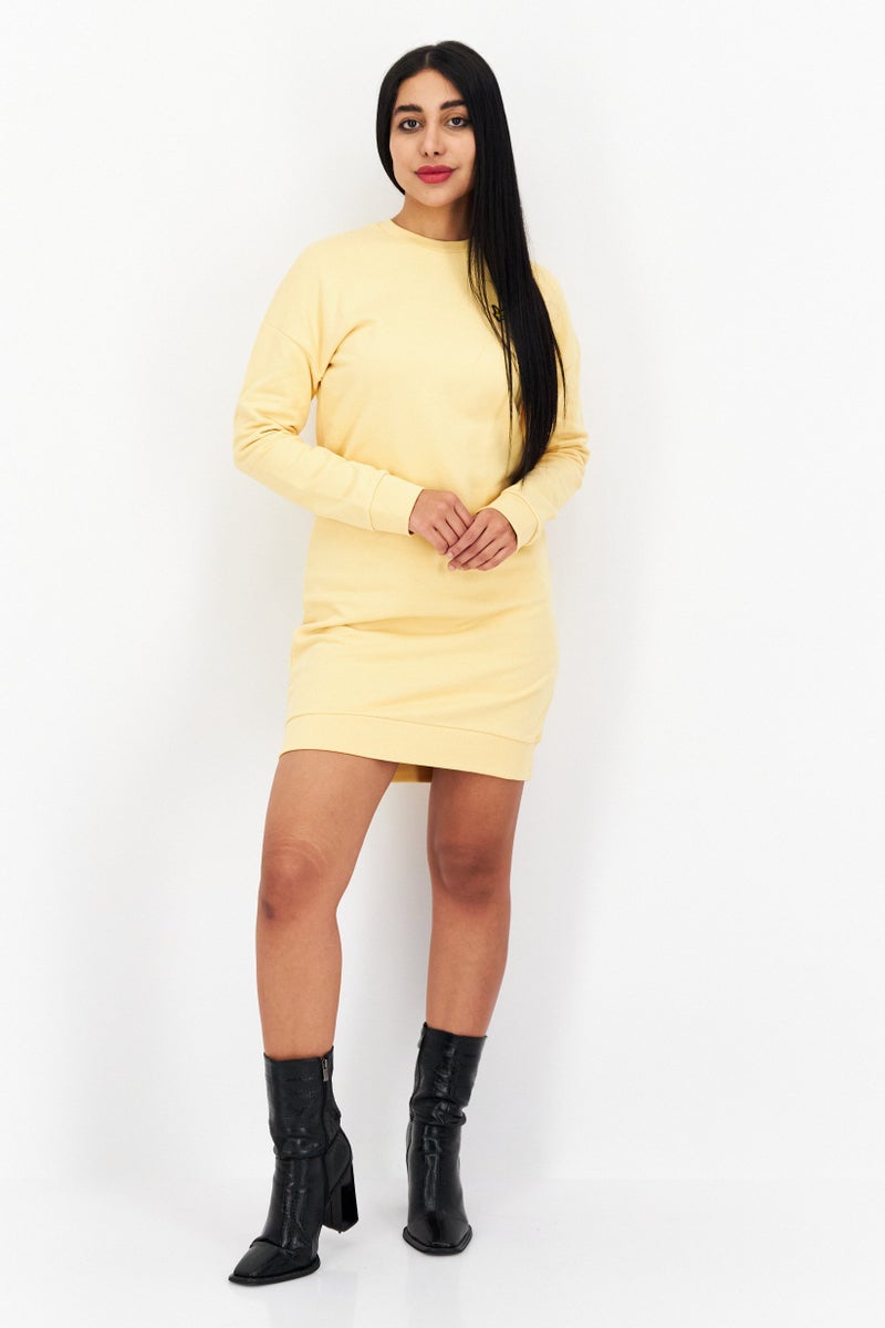Lyle & Scott Women Embroidered Logo Midi Sweat Dress, Yellow - Image 2