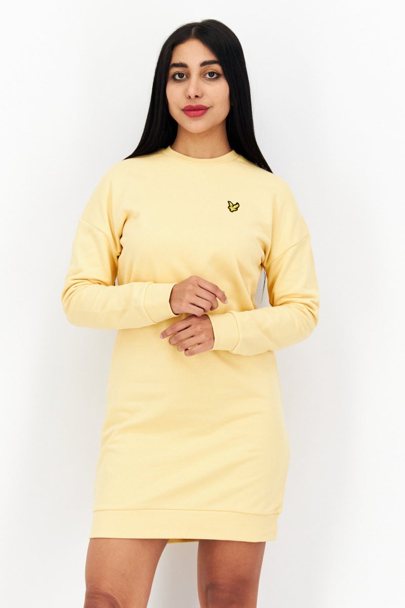 Lyle & Scott Women Embroidered Logo Midi Sweat Dress, Yellow - Image 1