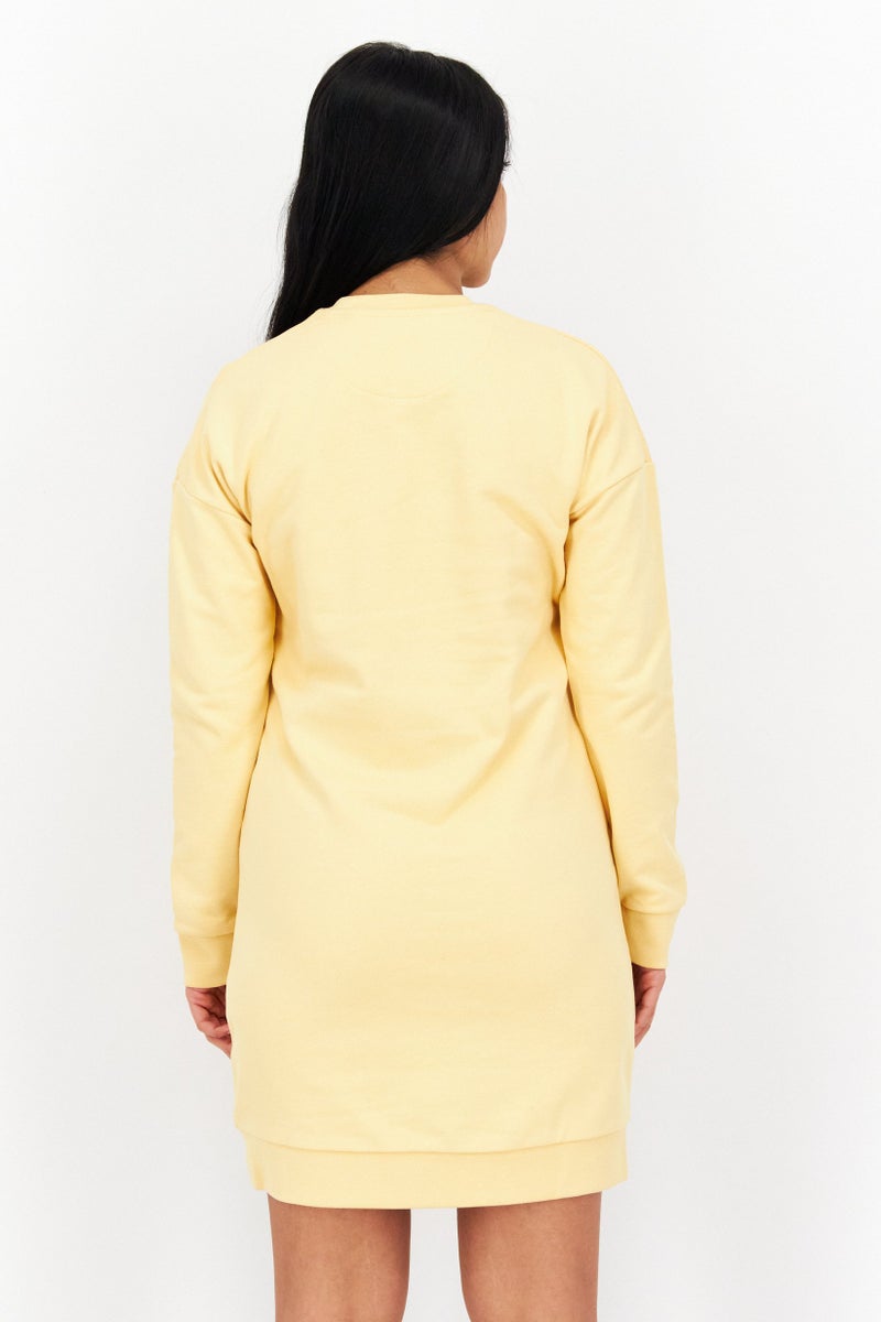 Lyle & Scott Women Embroidered Logo Midi Sweat Dress, Yellow - Image 3