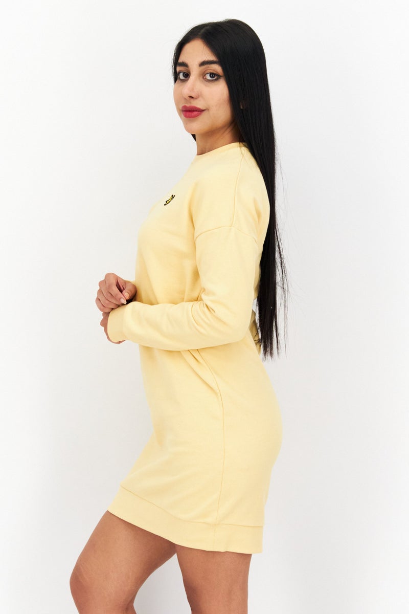 Lyle & Scott Women Embroidered Logo Midi Sweat Dress, Yellow - Image 4