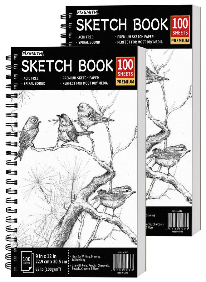 FIXSMITH دفتر رسم فيكس سميث 9 × 12 بوصة | 200 ورقة (68 رطل/100 غرام/متر مربع) | عبوة من قطعتين (100 ورقة لكل قطعة) | ورق رسم خالٍ من الأحماض | دفتر رسم حلزوني للمبتدئين والفنانين والمحترفين | أبيض ناصع - Image 1