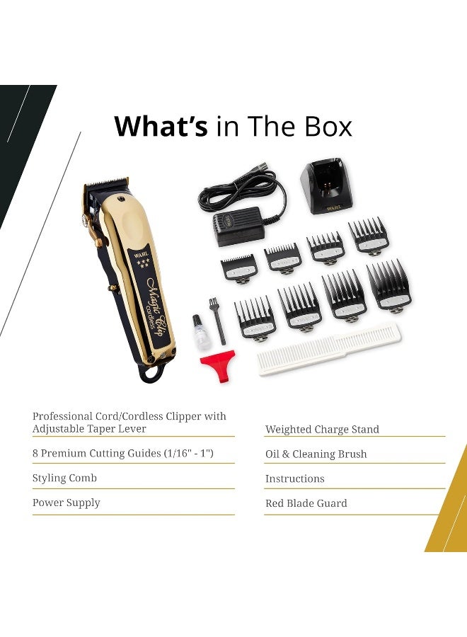 Wahl Professional 5 Star Magic Clip Gold | Cord-Cordless | 8 Premium Clipper Attachment Combs | DLC Staggertooth Blade | 3 Pin - GCC - Image 5