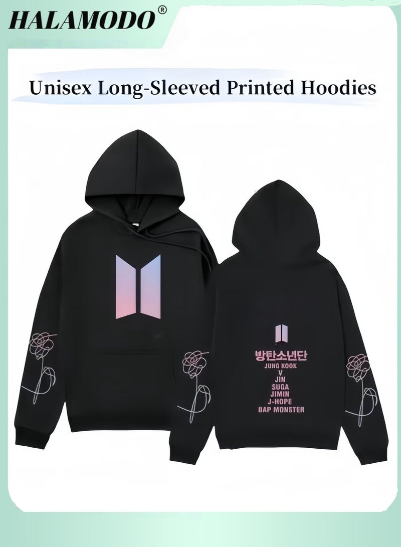 هالامودو بلوزات بأكمام طويلة مطبوعة بأكمام طويلة مطبوعة للجنسين بلوزات كاجوال بلوزات رياضية ناعمة أزياء شبابية بأربطة وجيوب كبيرة للارتداء اليومي - Image 1