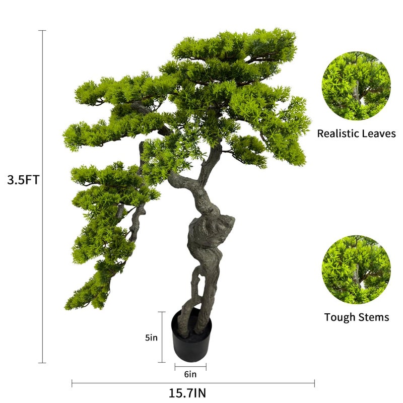AfanD 3.5ftï¼ˆ43inï¼‰ Artificial Bonsai Tree Juniper Faux Plants Indoor Big Fake Plants Decor with Ceramic Pots for Home Table Office Desk Bathroom Shelf Bedroom Living Room Farmhouse Decorations - Image 2