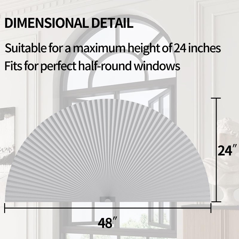 Myshade Arch Window Shades Half Circle Blackout Cellular Shades Cordless No Drill Blinds for Windows Half Moon Honeycomb Fabric No Tools Room Darkening Shades Easy Install (1PCS White 48" W X 24" H) - Image 3