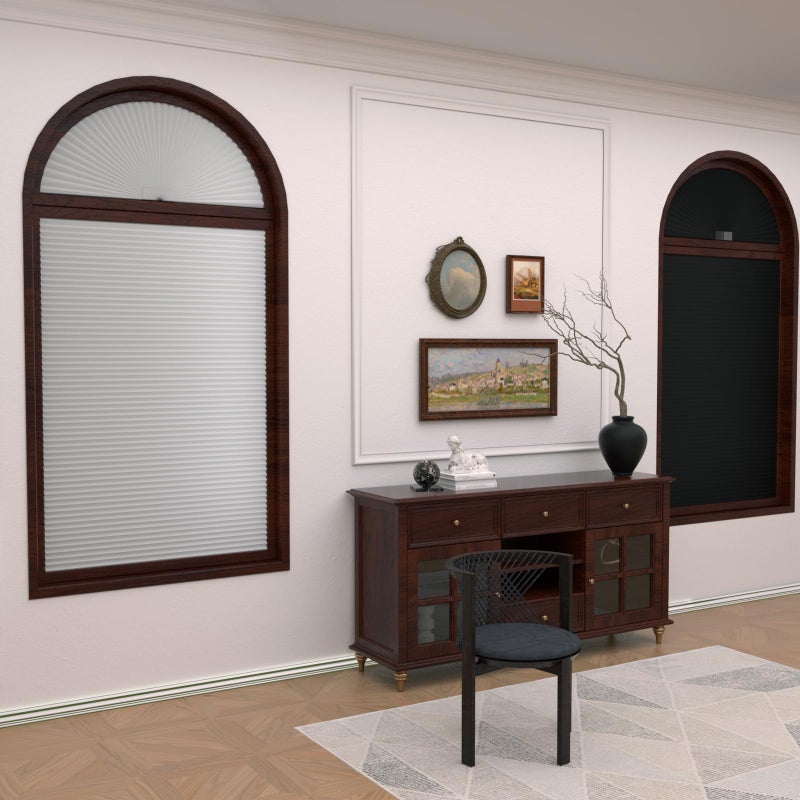 Myshade Arch Window Shades Half Circle Blackout Cellular Shades Cordless No Drill Blinds for Windows Half Moon Honeycomb Fabric No Tools Room Darkening Shades Easy Install (1PCS White 48" W X 24" H) - Image 2