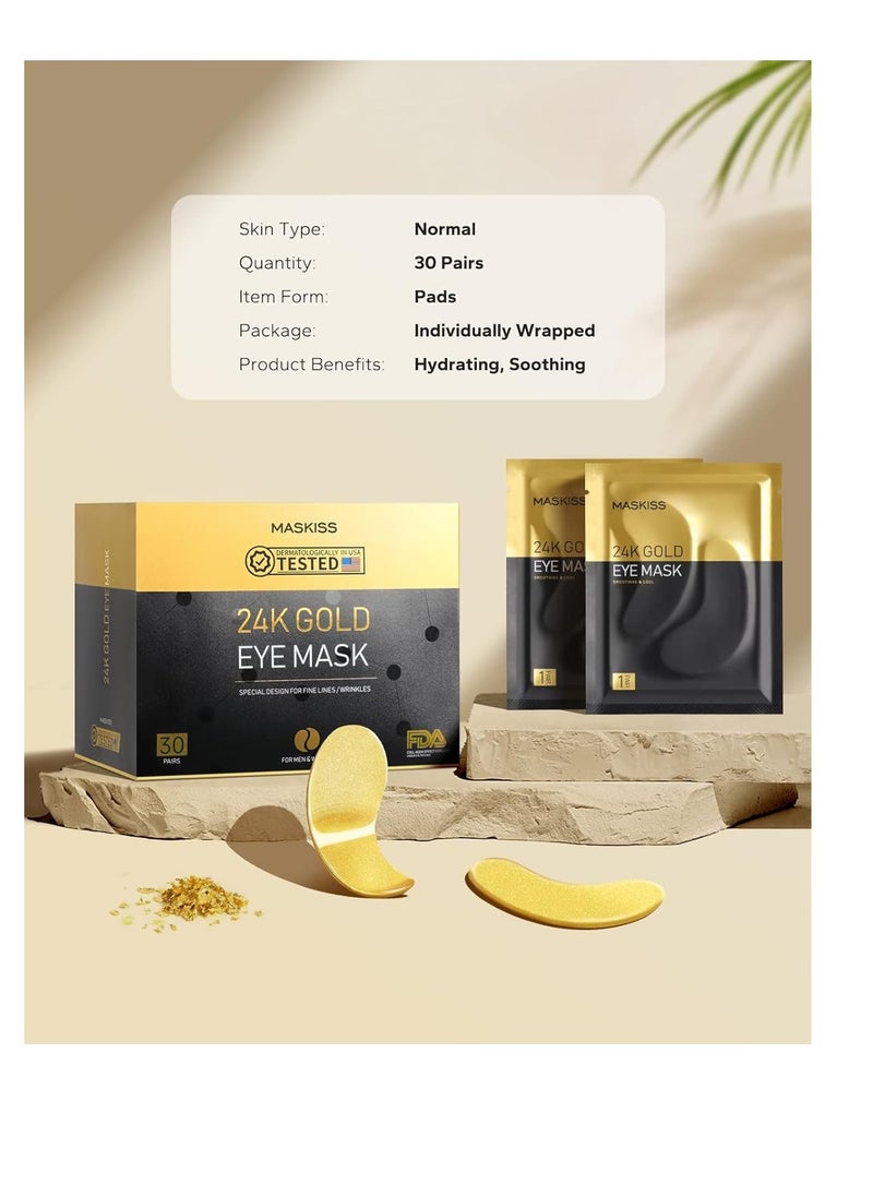 Maskiss 24k Gold Under Eye Patches (30 Pairs), eye mask, Collagen Skin Care Products, Eye Patches for Puffy Eyes, eye masks for dark circles and puffiness