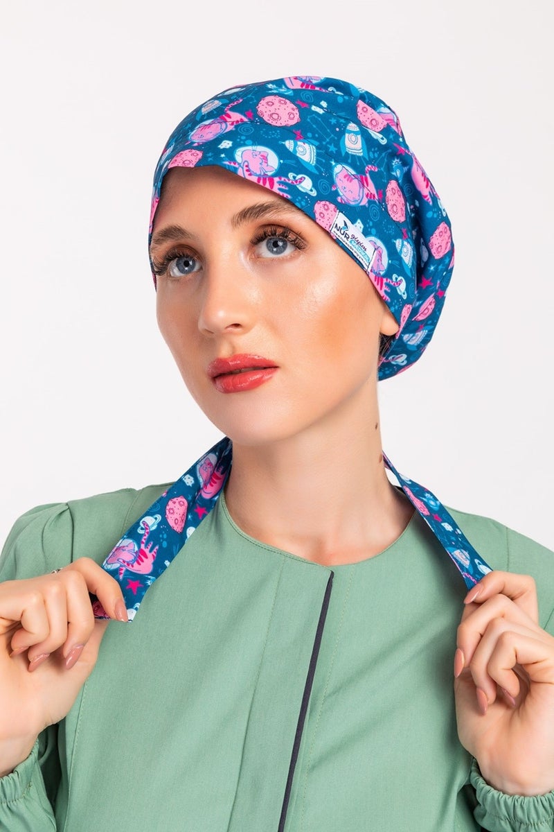 Nur Medikal Giyim Nur Medikal Clothing Hijab Bonnet with Alien Cat Pattern - Image 5