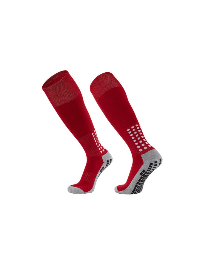 Red Long Soccer Socks Over-knee Towel Bottom Adult Children Sweat-absorbent Non-slip Sports Socks Breathable Dispensing Socks