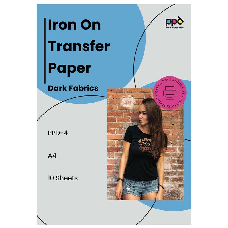 PPD 10 Sheets 85x11 Inkjet Ironon Heat Transfer Paper for Black Dark Fabric and TShirts Premium PPD410