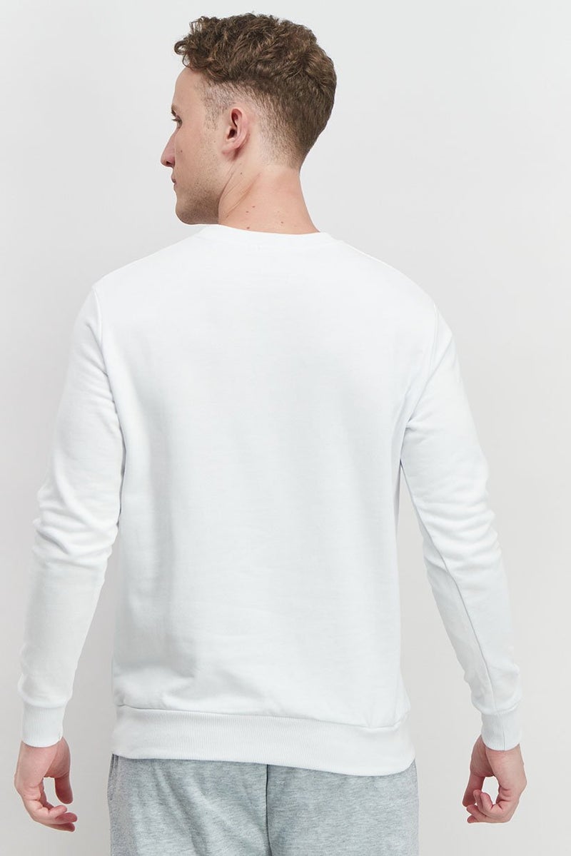 Baldinini Men Round Neckline Brand Logo Long Sleeve Sweatshirt, White - Image 3