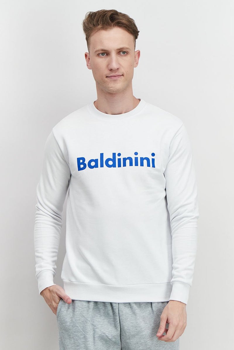 Baldinini Men Round Neckline Brand Logo Long Sleeve Sweatshirt, White - Image 1