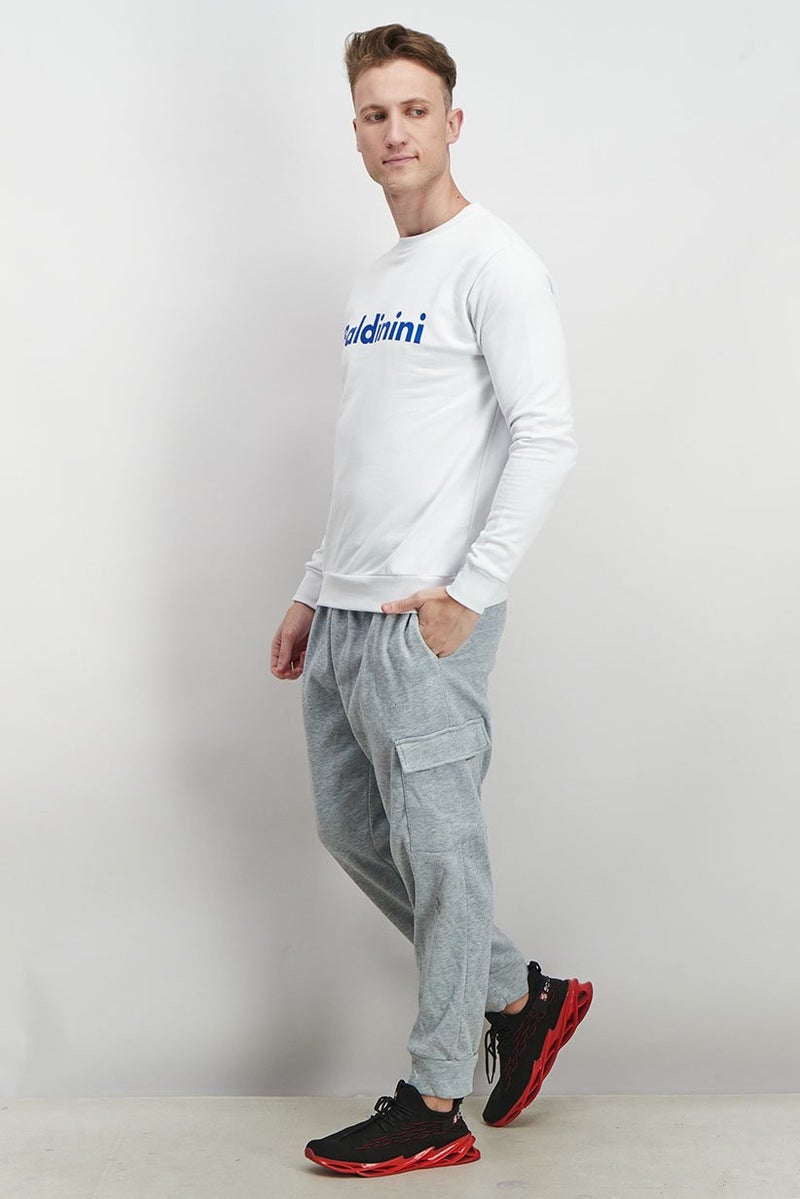 Baldinini Men Round Neckline Brand Logo Long Sleeve Sweatshirt, White - Image 4