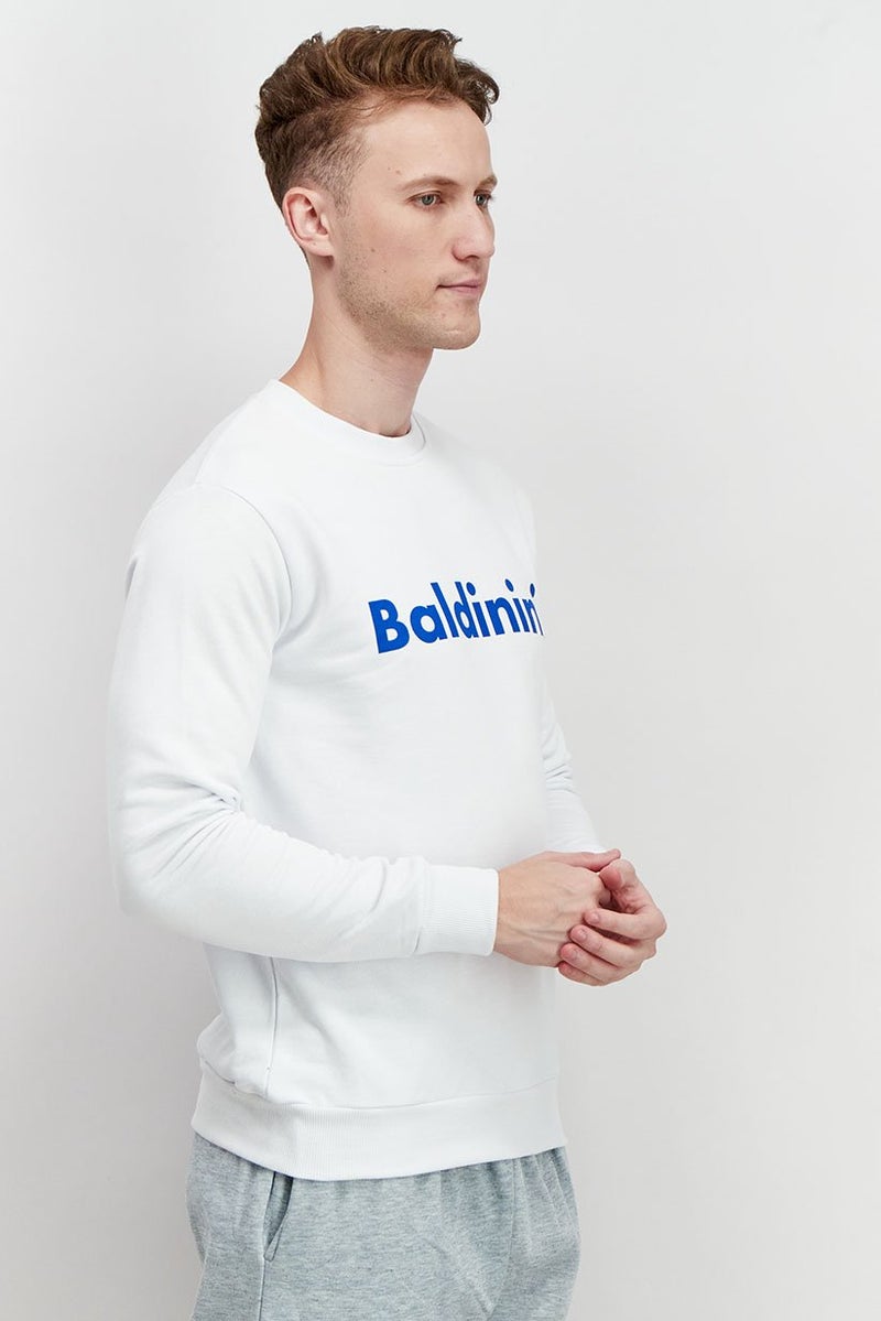 Baldinini Men Round Neckline Brand Logo Long Sleeve Sweatshirt, White - Image 2