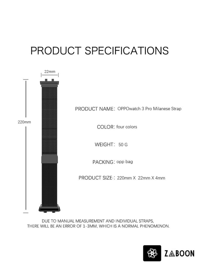 Zaboon OPPO Watch 3 Pro Milanese Stainless Steel Metal Watch Band - Image 4